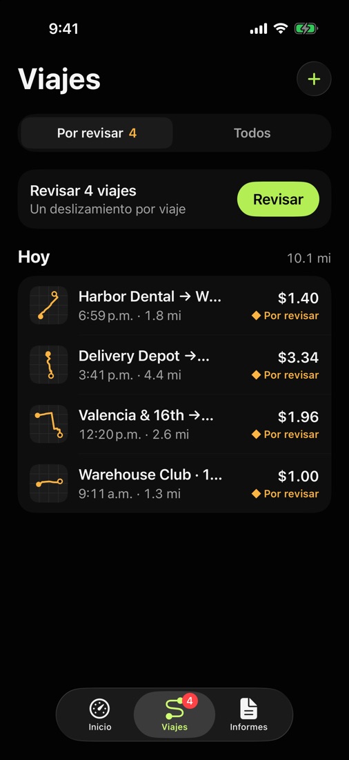 Lista de viajes con los de hoy esperando revisión.