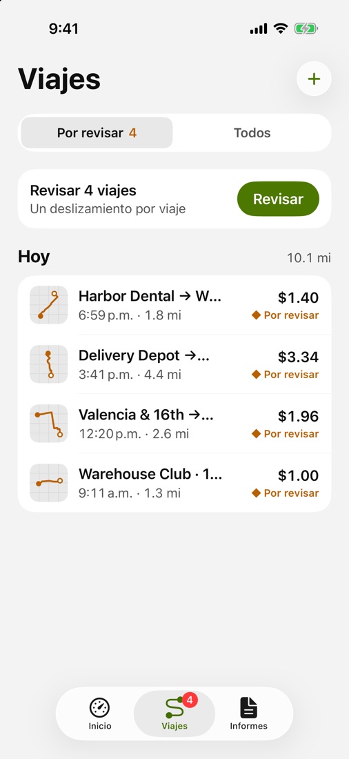 Lista de viajes con los de hoy esperando revisión.